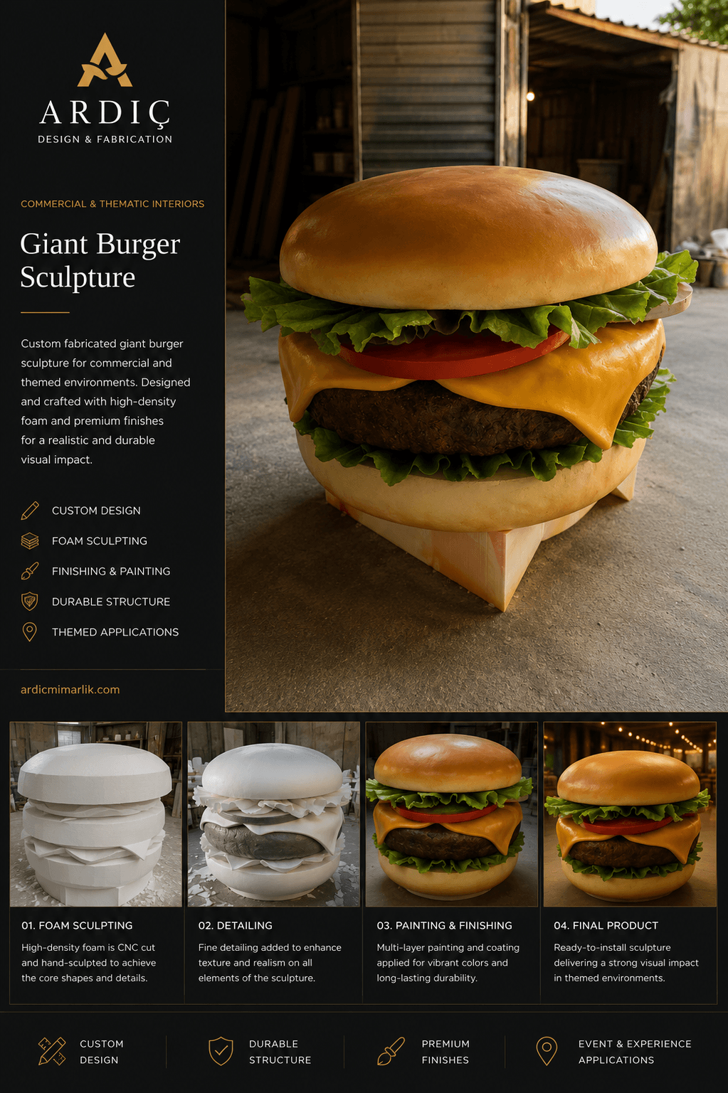 Ticari marka deneyimi için dev burger heykeli